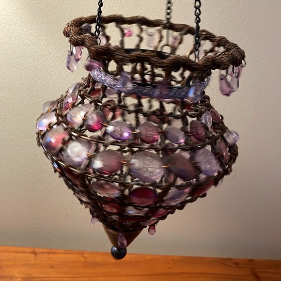 Set of two purple beaded tea light candle holder lantern boho Moroccan Indian - Picture 5 of 7